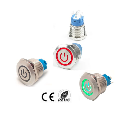 Botão de Painel com Travamento – IP65 Ø19 mm LED Verde/Vermelho 12 V