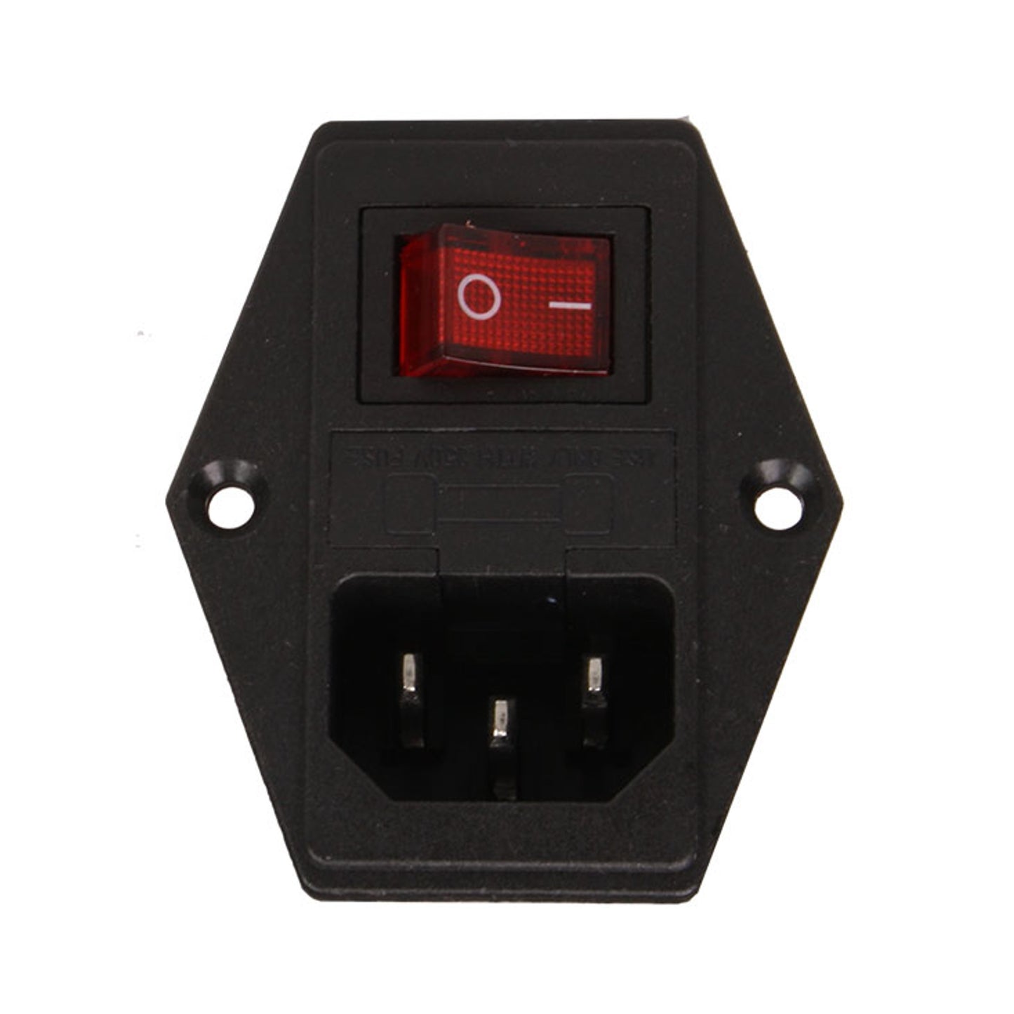 Tomada IEC de painel macho com interruptor e porta-fusível